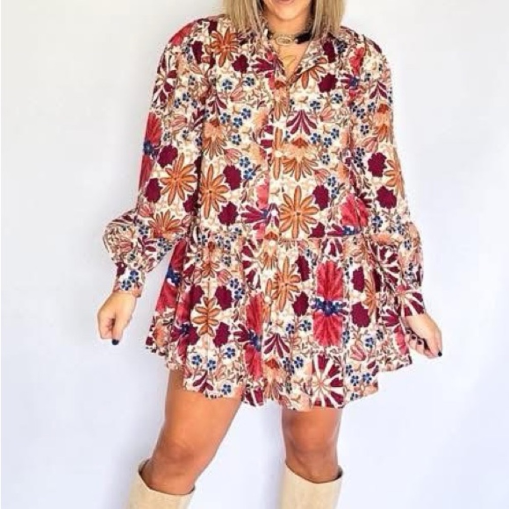Floral Print Long Sleeve Dress